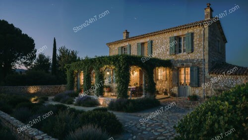 Old Stone House at Twilight in Provence, France