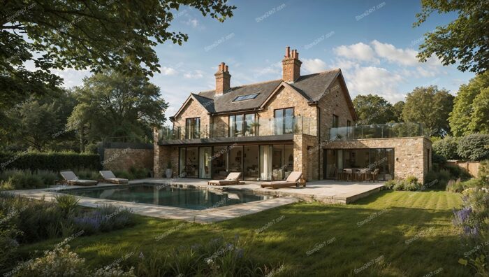 Modern English Country House with Luxurious Poolside Setting