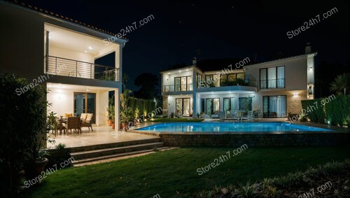 Luxurious Nighttime Villa with Pool in Nice