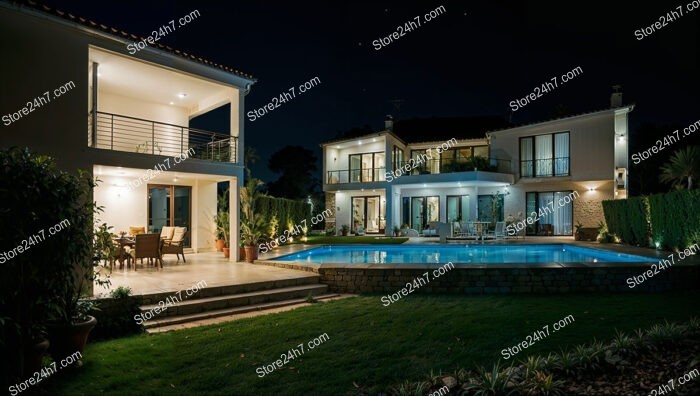 Luxurious Nighttime Villa with Pool in Nice