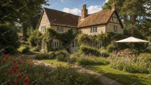 Quaint English Cottage Surrounded by Beautiful Gardens