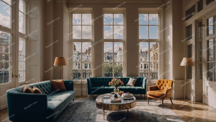 Historic London Mansion: Luxurious Living Room with Scenic View