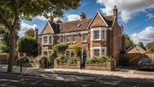 Historic English House with Brick and Bay Windows