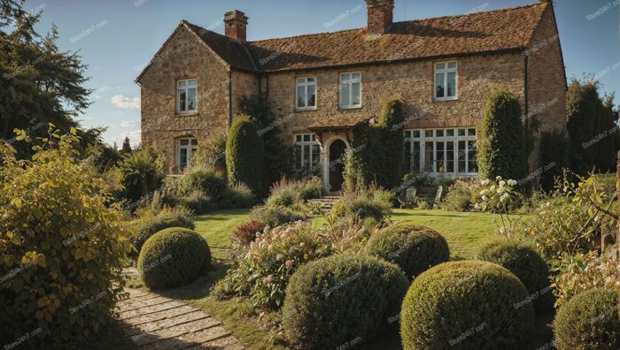 Idyllic English Country House with Beautiful Garden Path