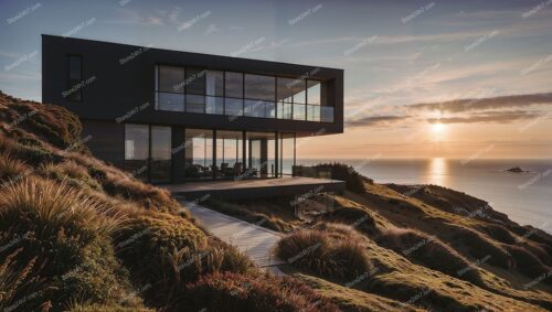 Modern Cliffside House Overlooking the English Channel Sunset