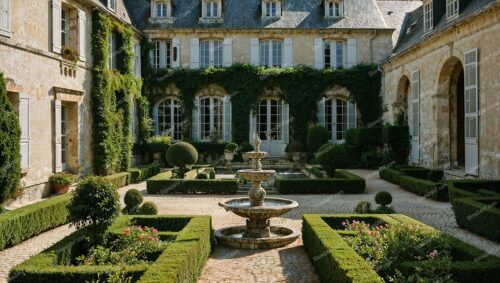 Elegant French Manor with Verdant Courtyard and Fountain