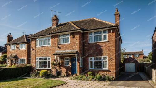 Classic Red Brick English House with Blue Door