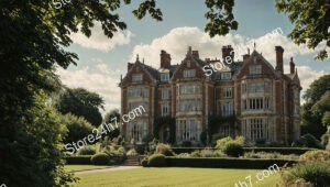 Grand English Mansion Amidst Verdant, Lush Gardens