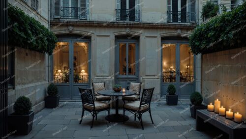 Elegant Evening on a Luxury Parisian Apartment Terrace