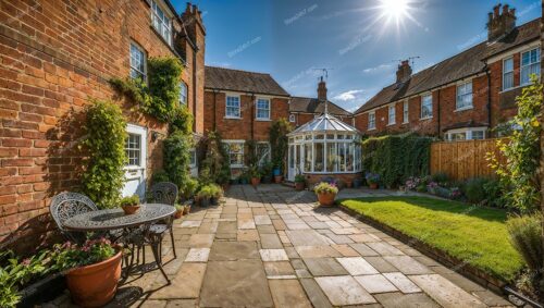 Charming English Courtyard with Classic Brick House