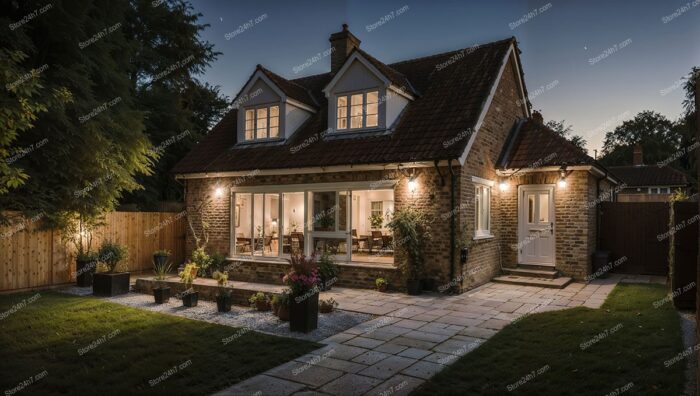 English Family Cottage at Sunset Glow