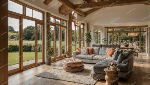 Modern UK Property with Expansive Garden View Veranda