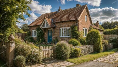 Charming English Cottage with Rustic Stone Fence