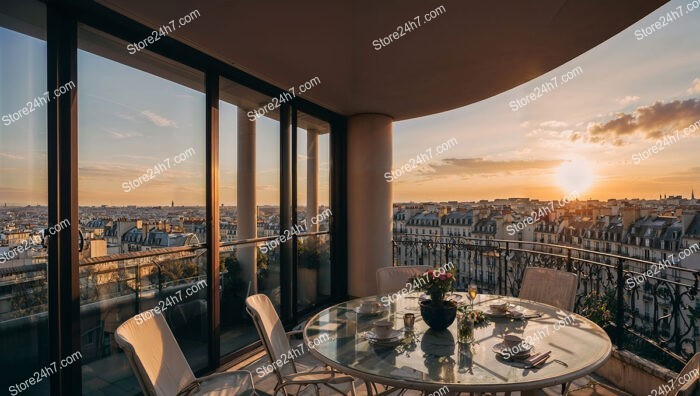 Stunning Terrace in Luxurious Paris Apartment at Sunset
