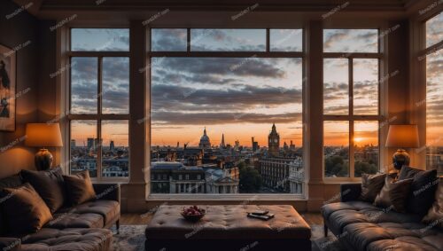 Sunset Over London: View from Historic Mansion Window
