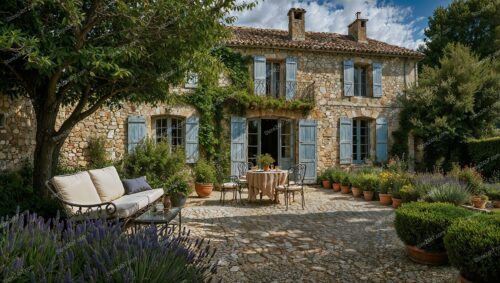 French Stone Cottage with Inviting Outdoor Patio
