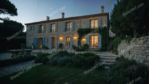 Charming Provencal Stone House with Blue Shutters