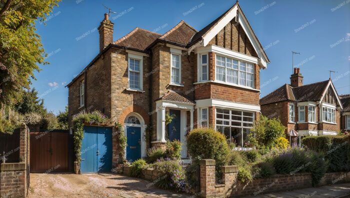 English Home with Blue Doors and Garden