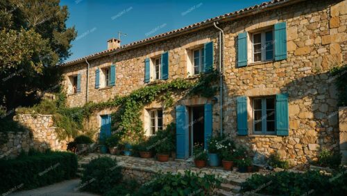 Charming French Stone House with Blue Shutters