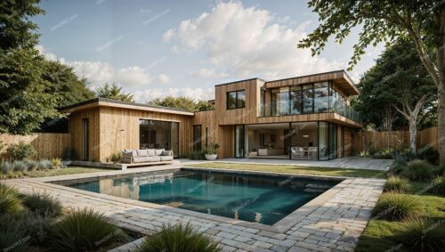 Modern English House with Pool in Serene Setting