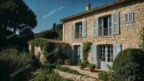 Charming Old Stone House with Blue Shutters