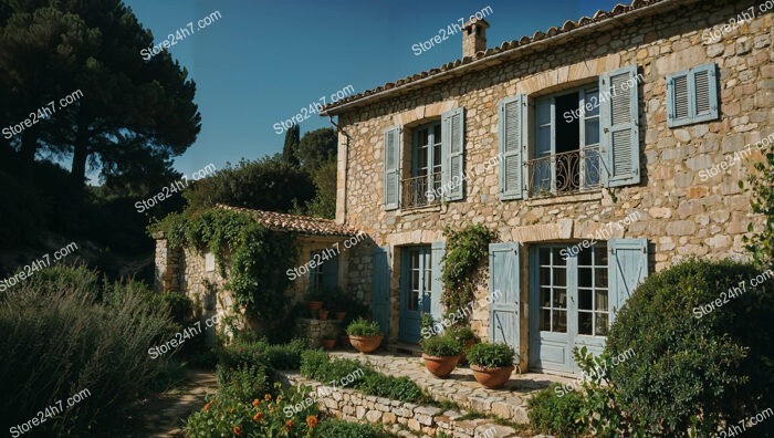 Charming Old Stone House with Blue Shutters