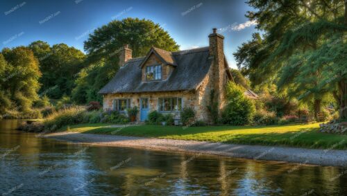 Charming English Cottage by Serene River in Autumn