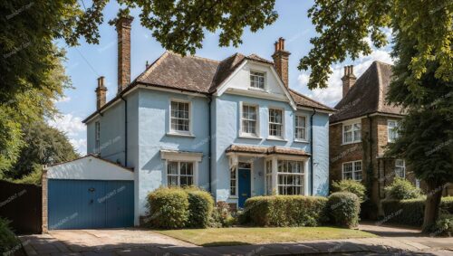 Charming Blue English House with White Trim