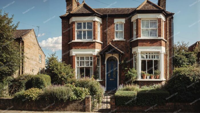 Double Bay Windows Brick House in English Countryside