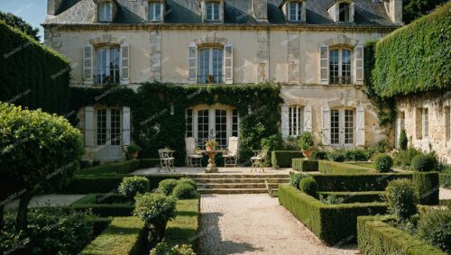 French Country Estate with Elegant Garden Courtyard