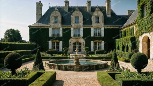 Majestic French Manor with Elegant Garden Fountain