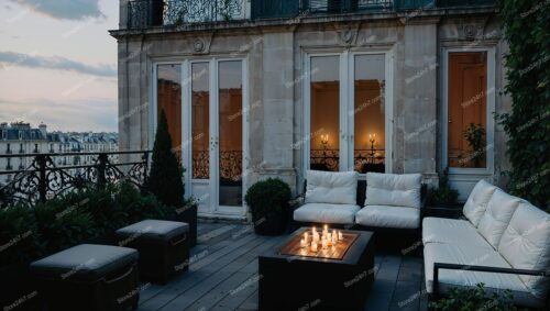 Luxurious Parisian Apartment Terrace at Sunset