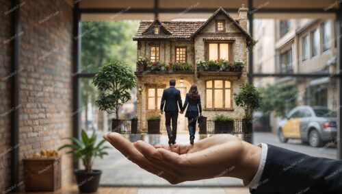 A Couple Entering a New Home Held in a Hand