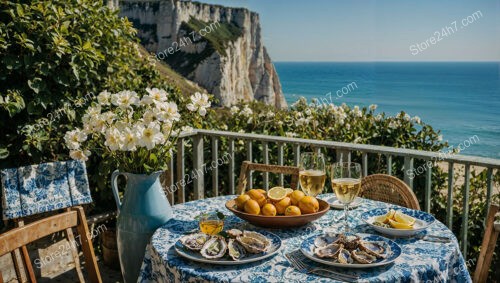 Oyster Breakfast on Normandy Coastal Cottage Balcony