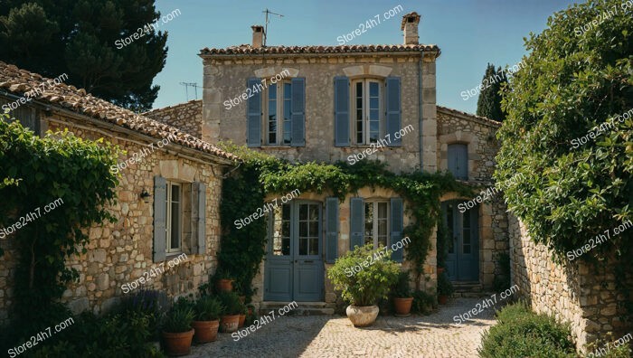 Charming Stone House with Blue Shutters in Provence