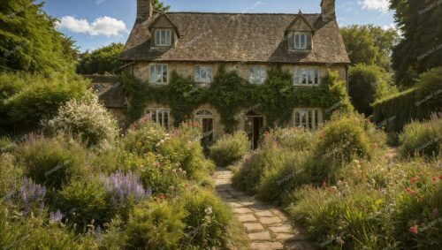Quaint English Cottage with Lush Floral Garden