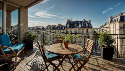Sunny Parisian Terrace with Elegant Urban City Views