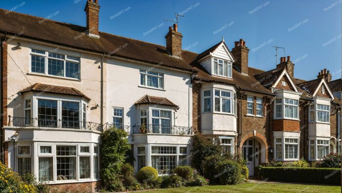 Brick and Stucco Townhouse Row in Sunny England