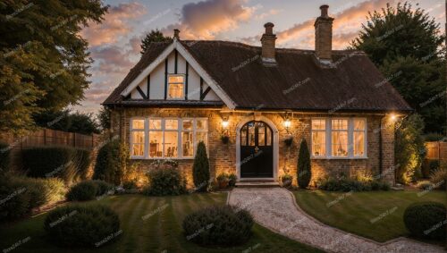 Scenic Countryside Family Home at Sunset in England