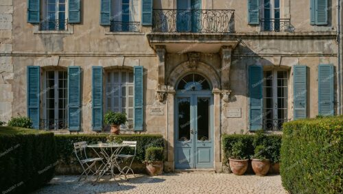 Elegant French Countryside Mansion with Turquoise Shutters