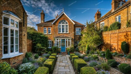 Quaint English House with Blue Front Door