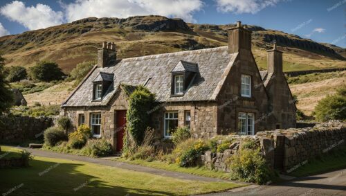 Scottish Stone Cottage Amidst Rolling Hills