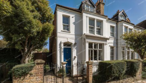 Elegant English Townhouse with Vibrant Blue Door