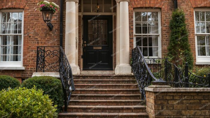 Elegant Black Doorway of Charming UK Townhouse Porch