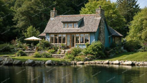 Charming English Cottage by Serene Lakeside in Autumn