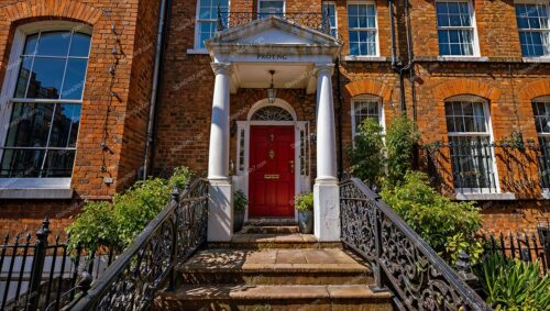 Elegant Red Door Entrance of UK Townhouse