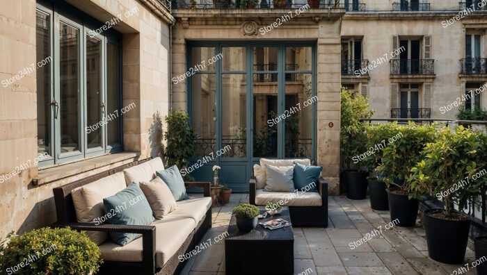 Elegant Urban Terrace in Luxurious French Apartment