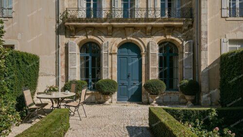 French Manor with Blue Shutters and Garden
