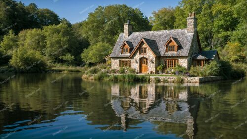 English Cottage by Tranquil Lakeside in England