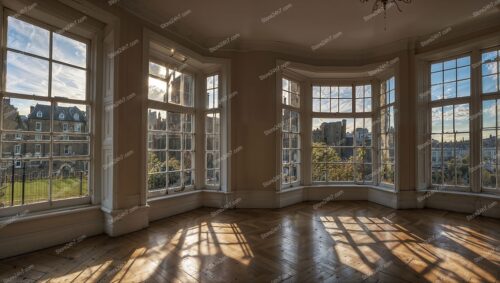 Historic London Mansion: Scenic View Through Elegant Windows